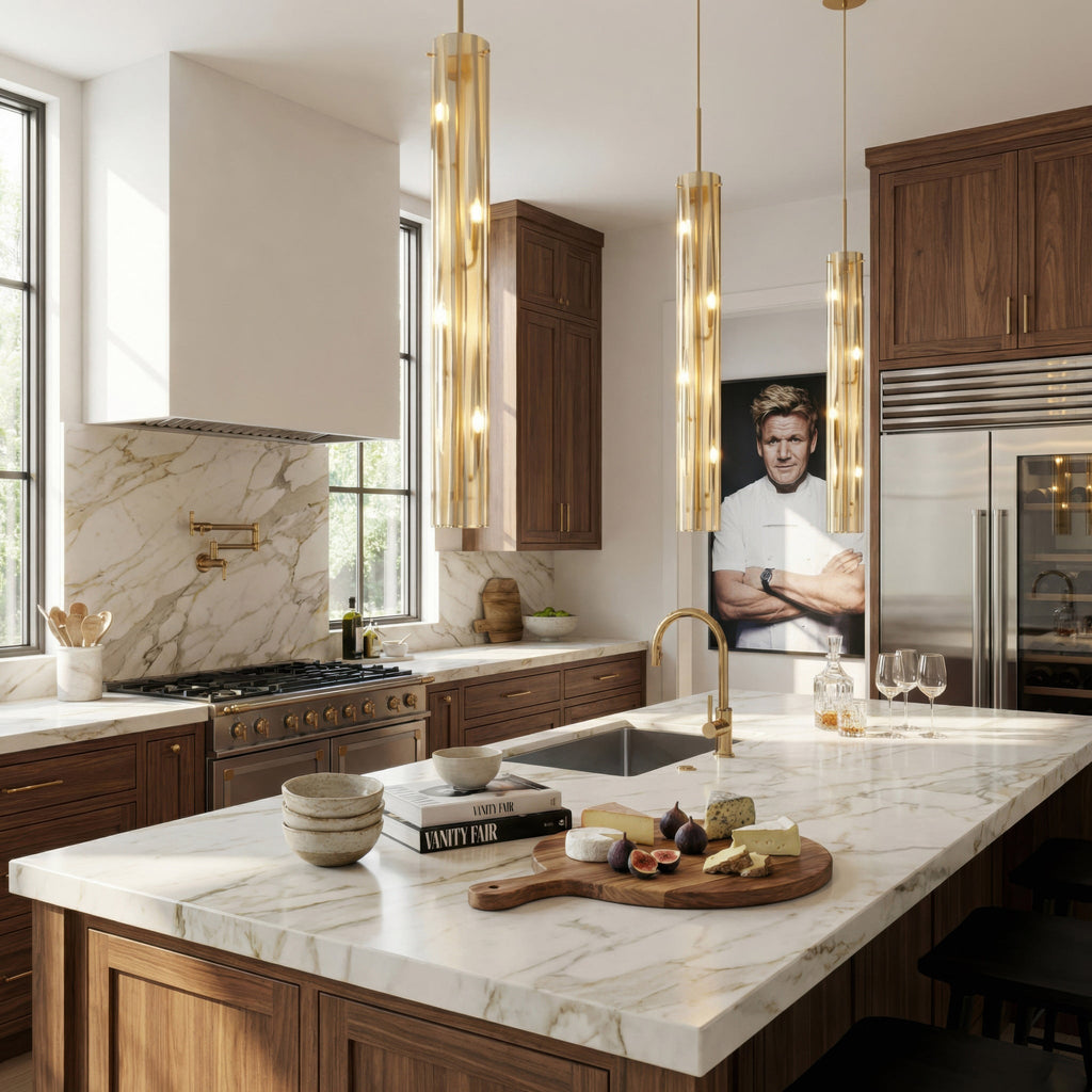 Chroman Empire 4 Light Tall Cylinder Pendant - Gold