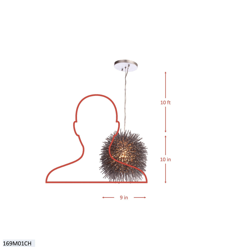 Urchin 1 Light Mini Pendant - Painted Chrome