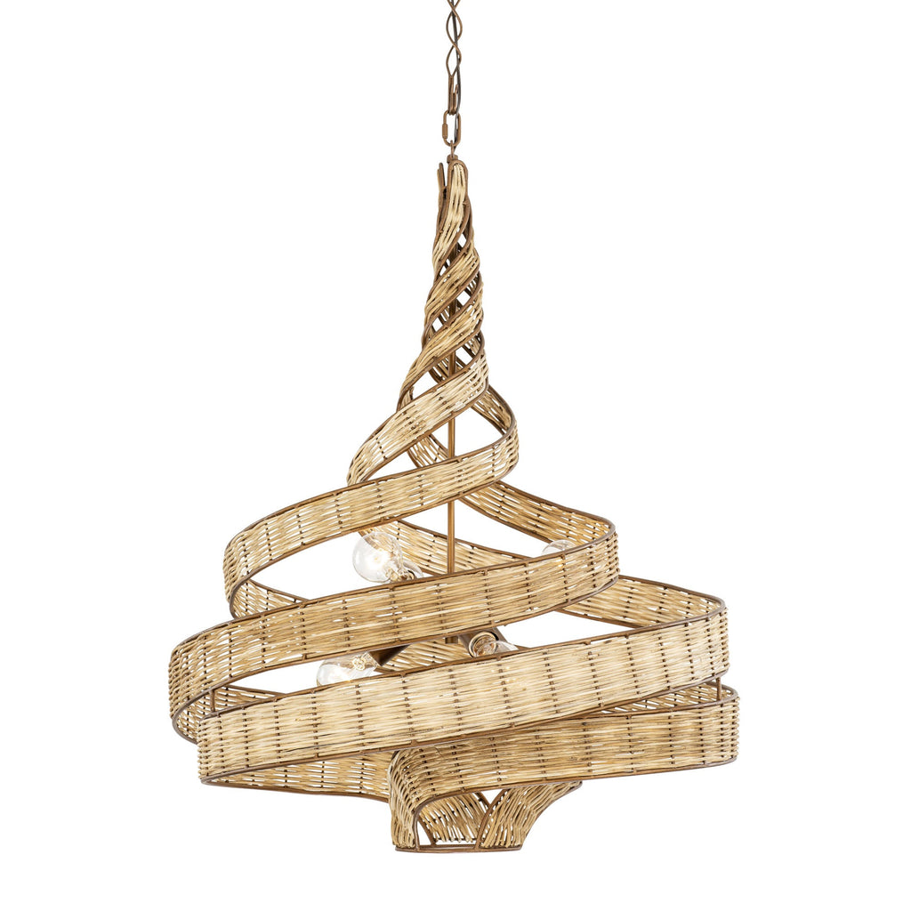 Flow 6 Light Twist Pendant - Baguette/Natural Rattan
