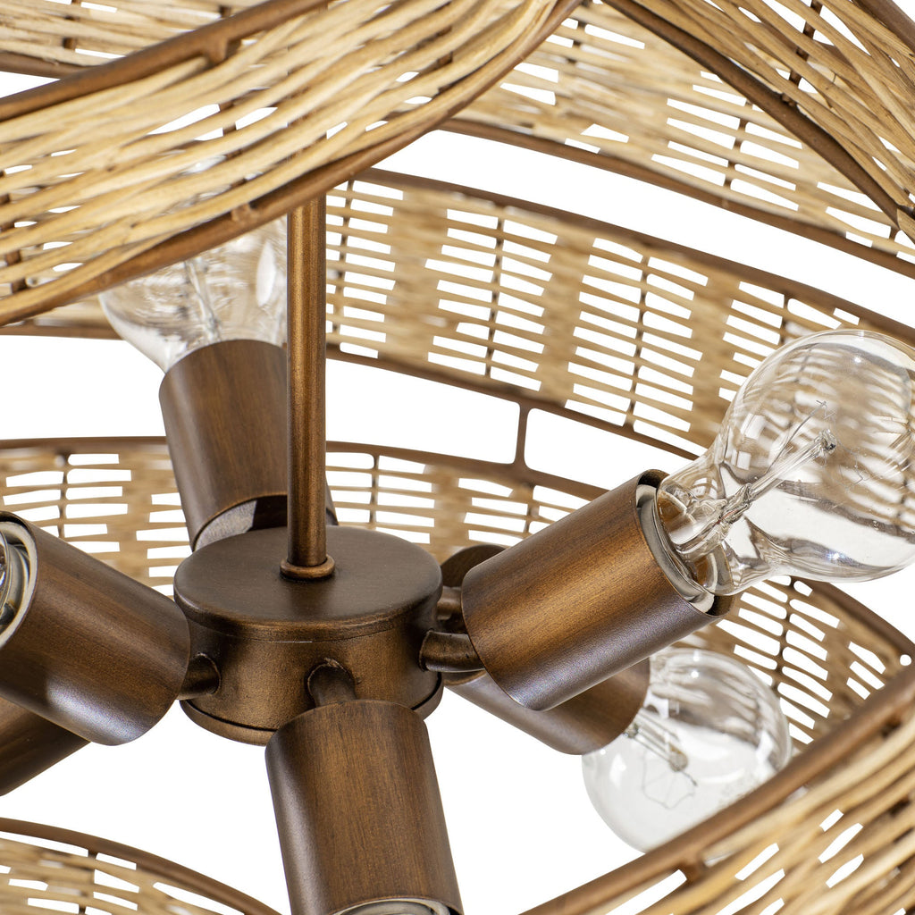 Flow 6 Light Twist Pendant - Baguette/Natural Rattan