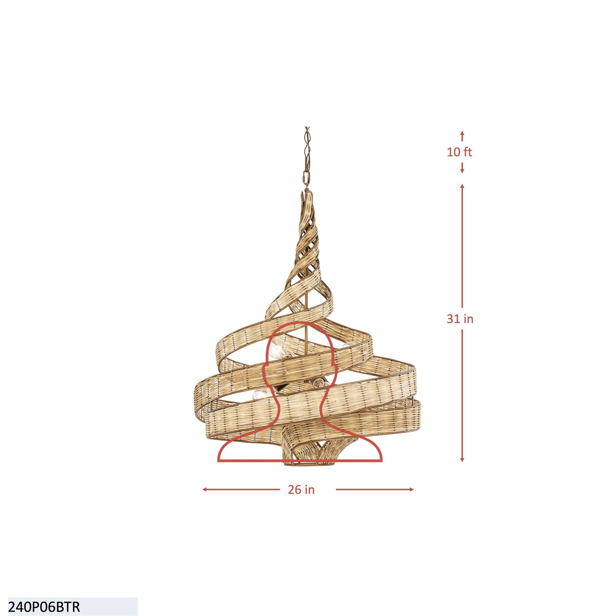 Flow 6 Light Twist Pendant - Baguette/Natural Rattan