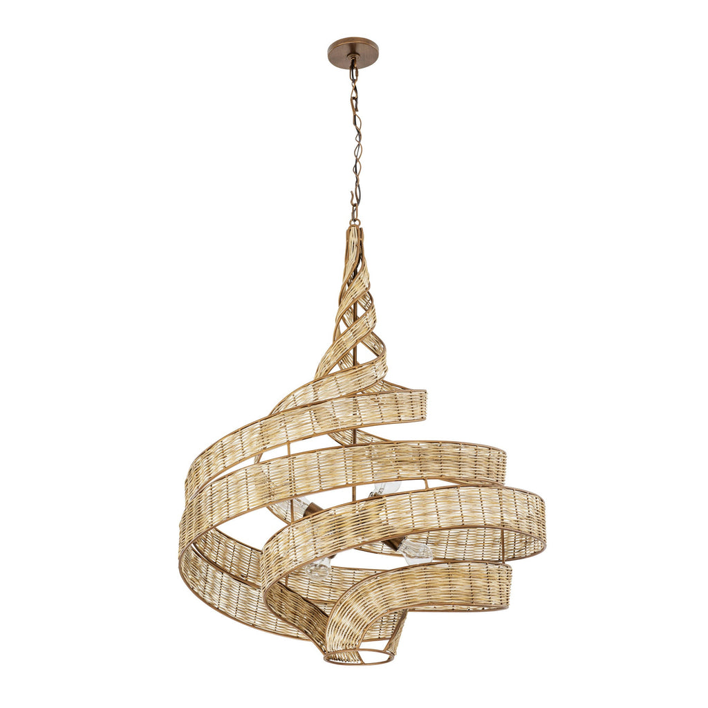 Flow 6 Light Large Twist Pendant - Baguette/Natural Rattan