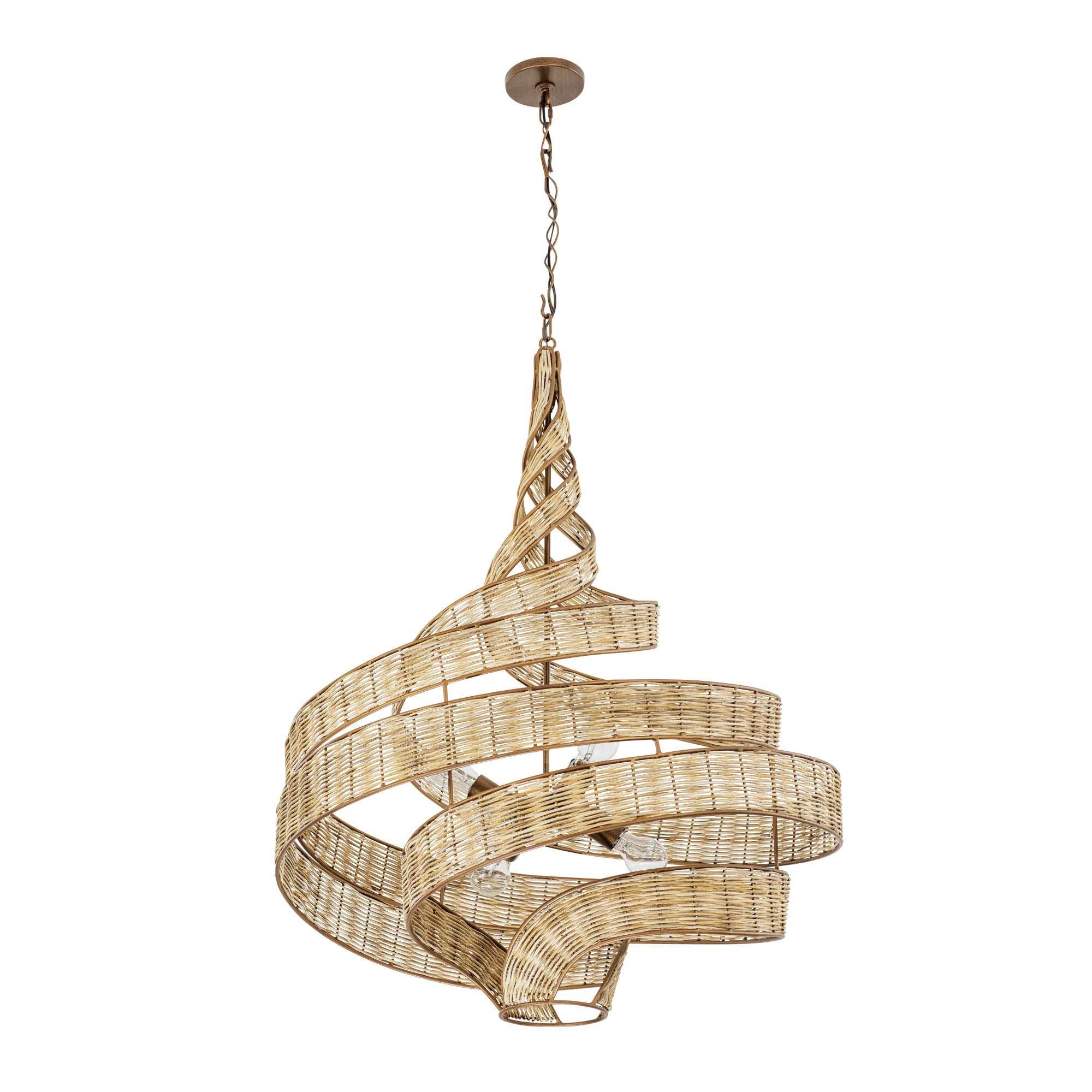 Flow 6 Light Large Twist Pendant - Baguette/Natural Rattan