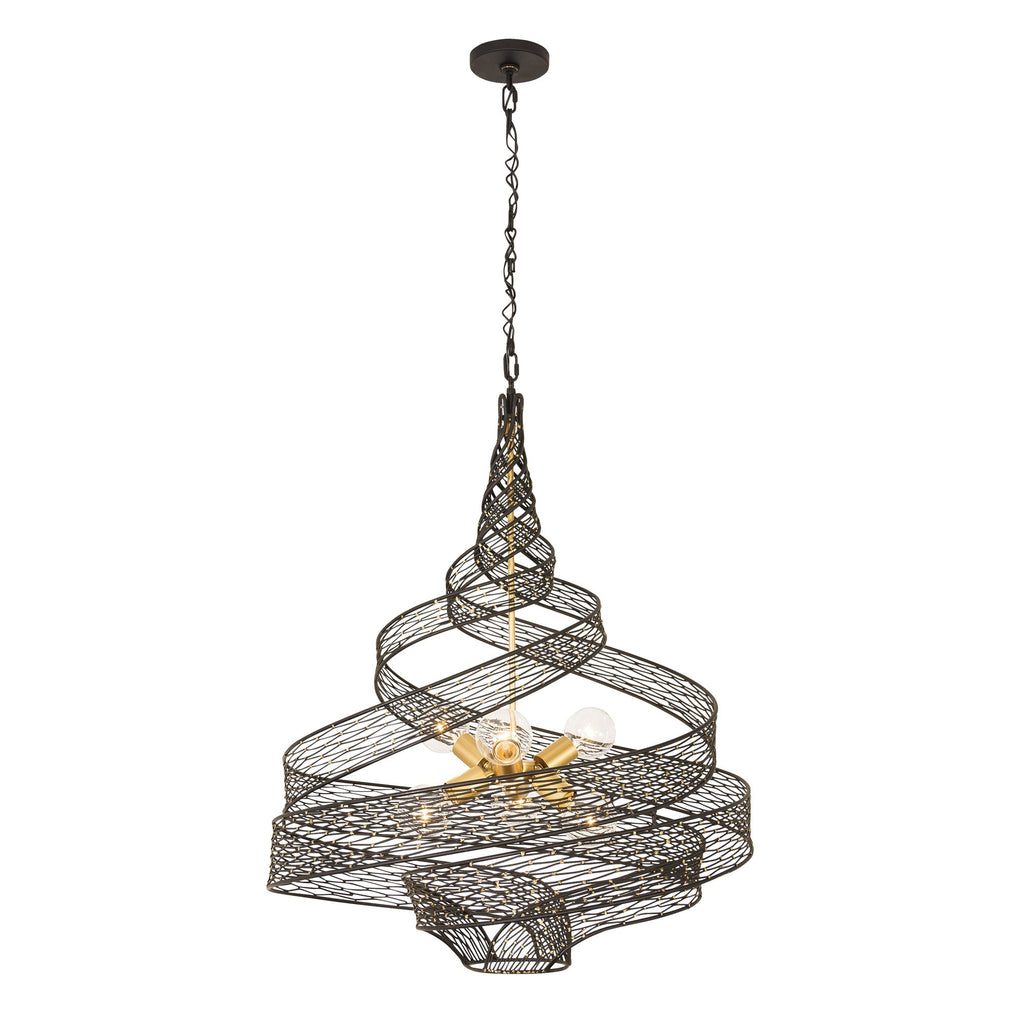 Flow 6 Light Large Twist Pendant - Matte Black/French Gold