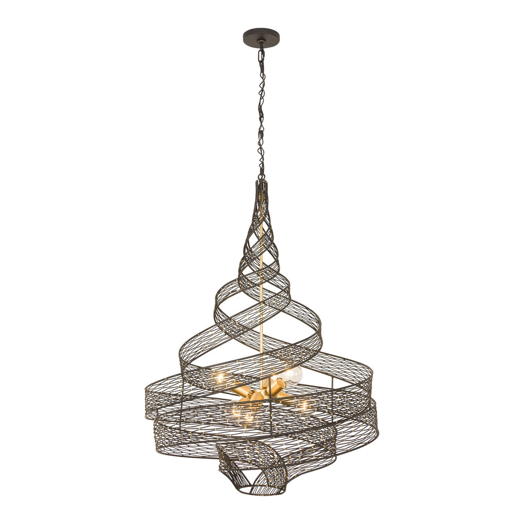 Flow 6 Light Twist Pendant - Matte Black/French Gold