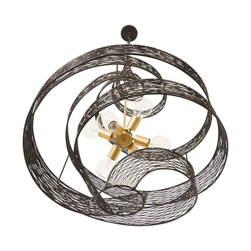 Flow 6 Light Twist Pendant - Matte Black/French Gold
