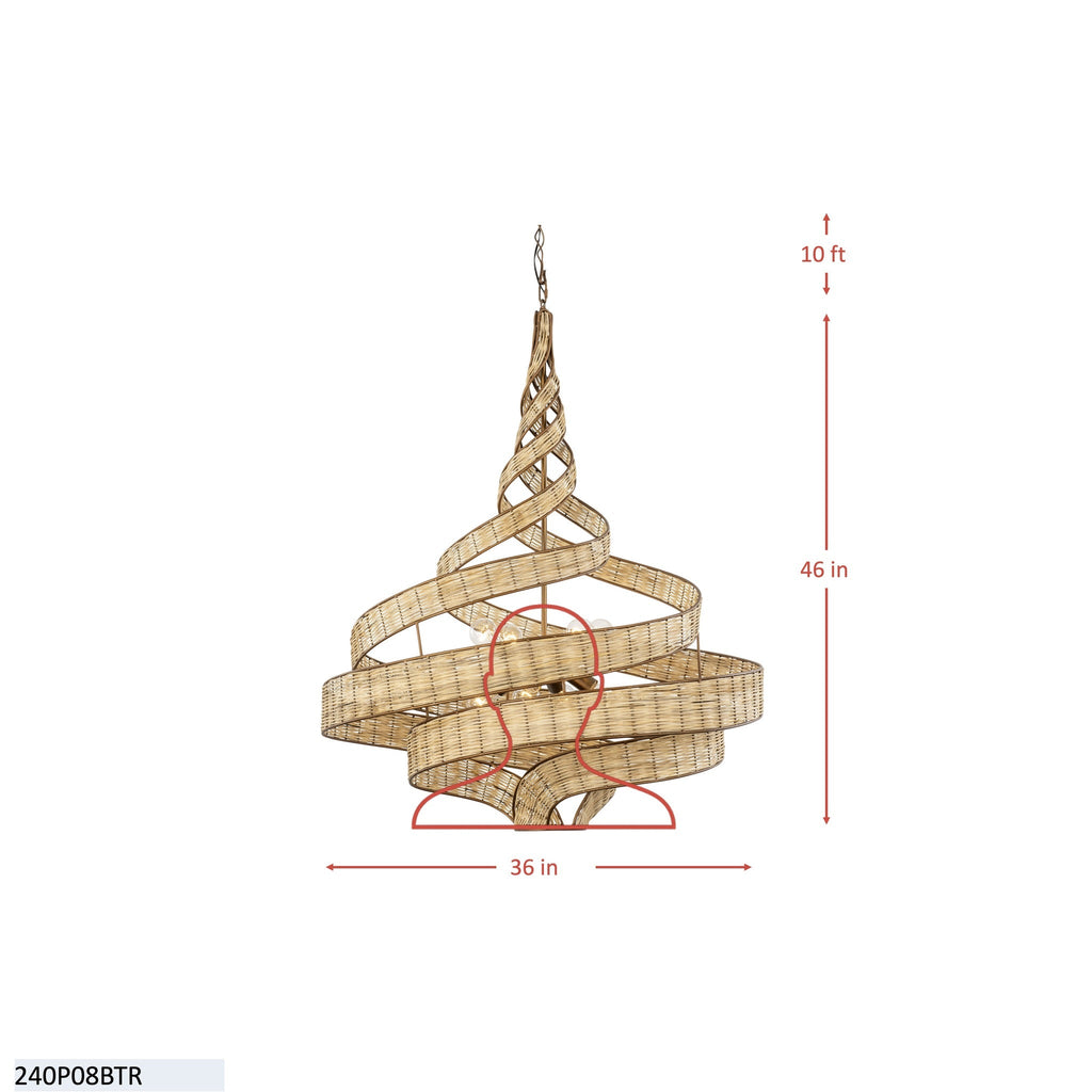 Flow 8 Light Twist Pendant - Baguette/Natural Rattan