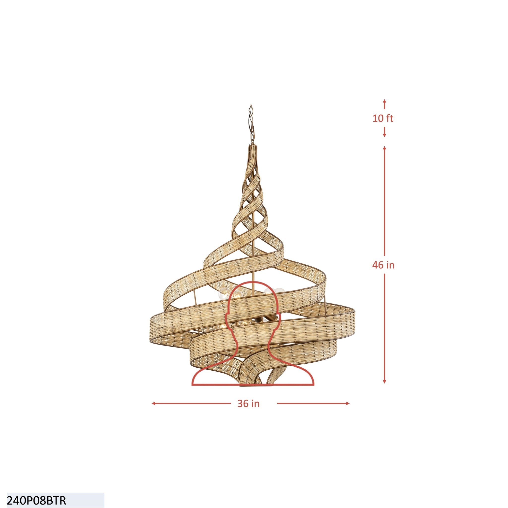 Flow 8 Light Twist Pendant - Baguette/Natural Rattan