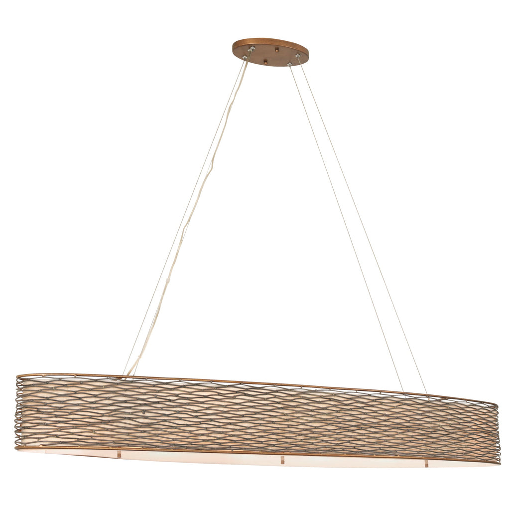 Flow 6 Light Oval Linear Pendant w/Fabric Shade - Hammered Ore