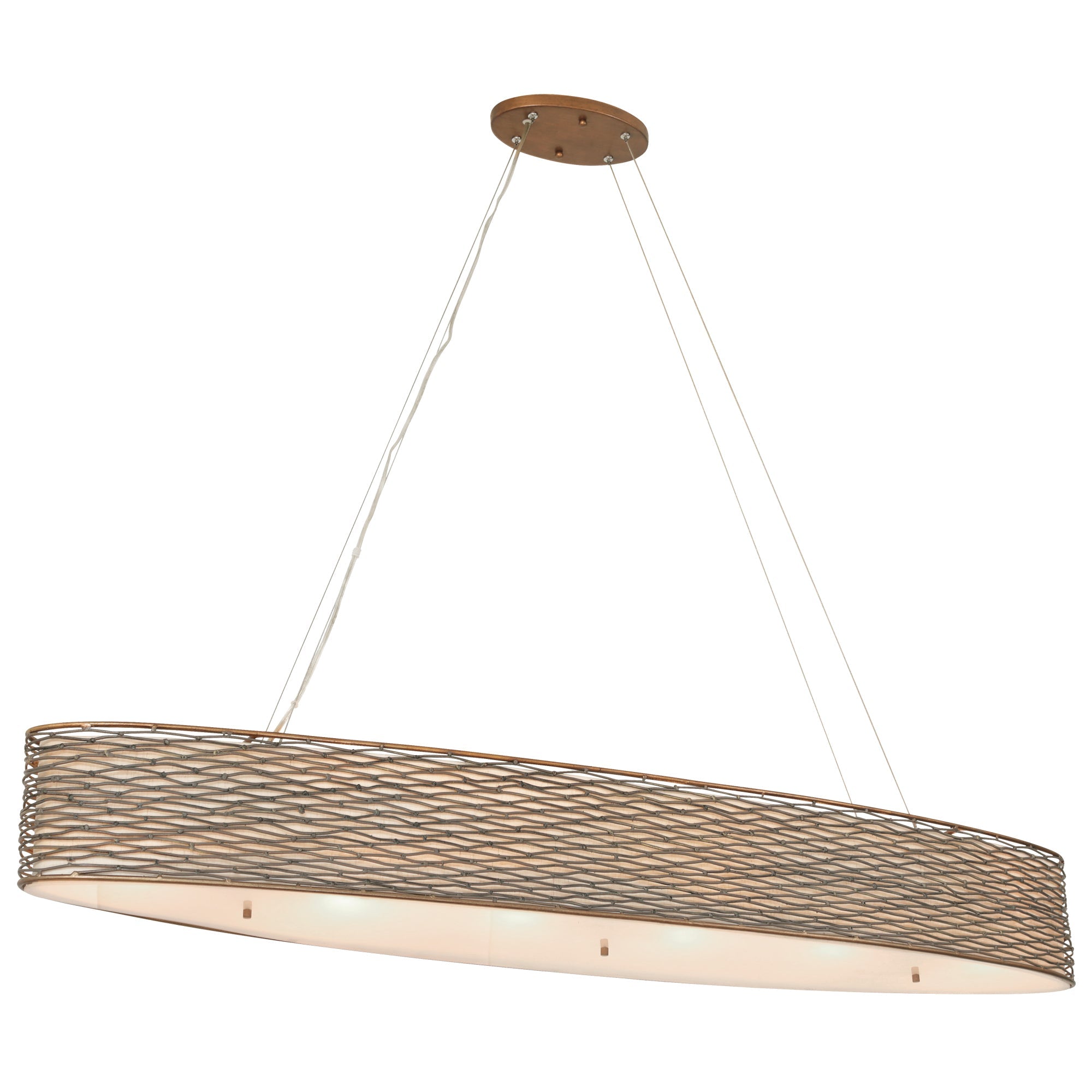 Flow 6 Light Oval Linear Pendant w/Fabric Shade - Hammered Ore