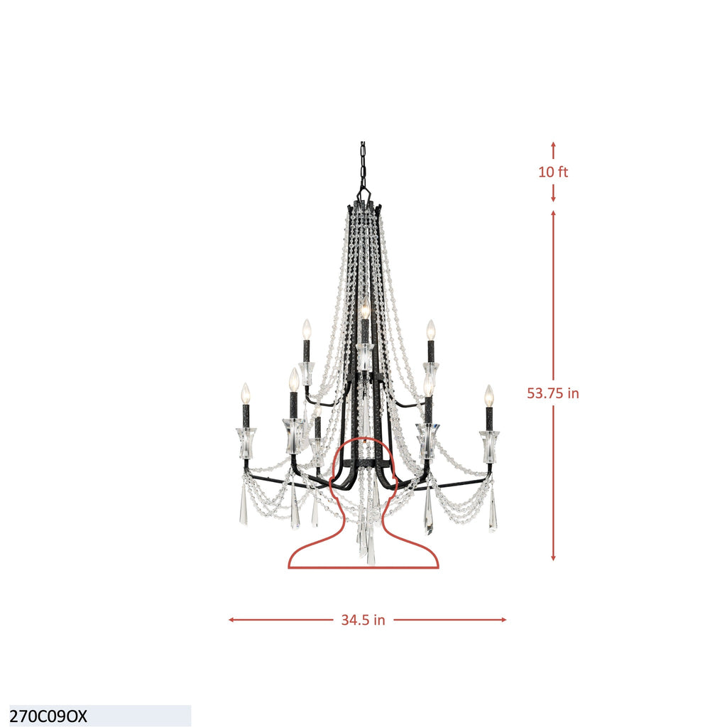 Barcelona 9 Light 2-Tier Crystal Chandelier - Onyx