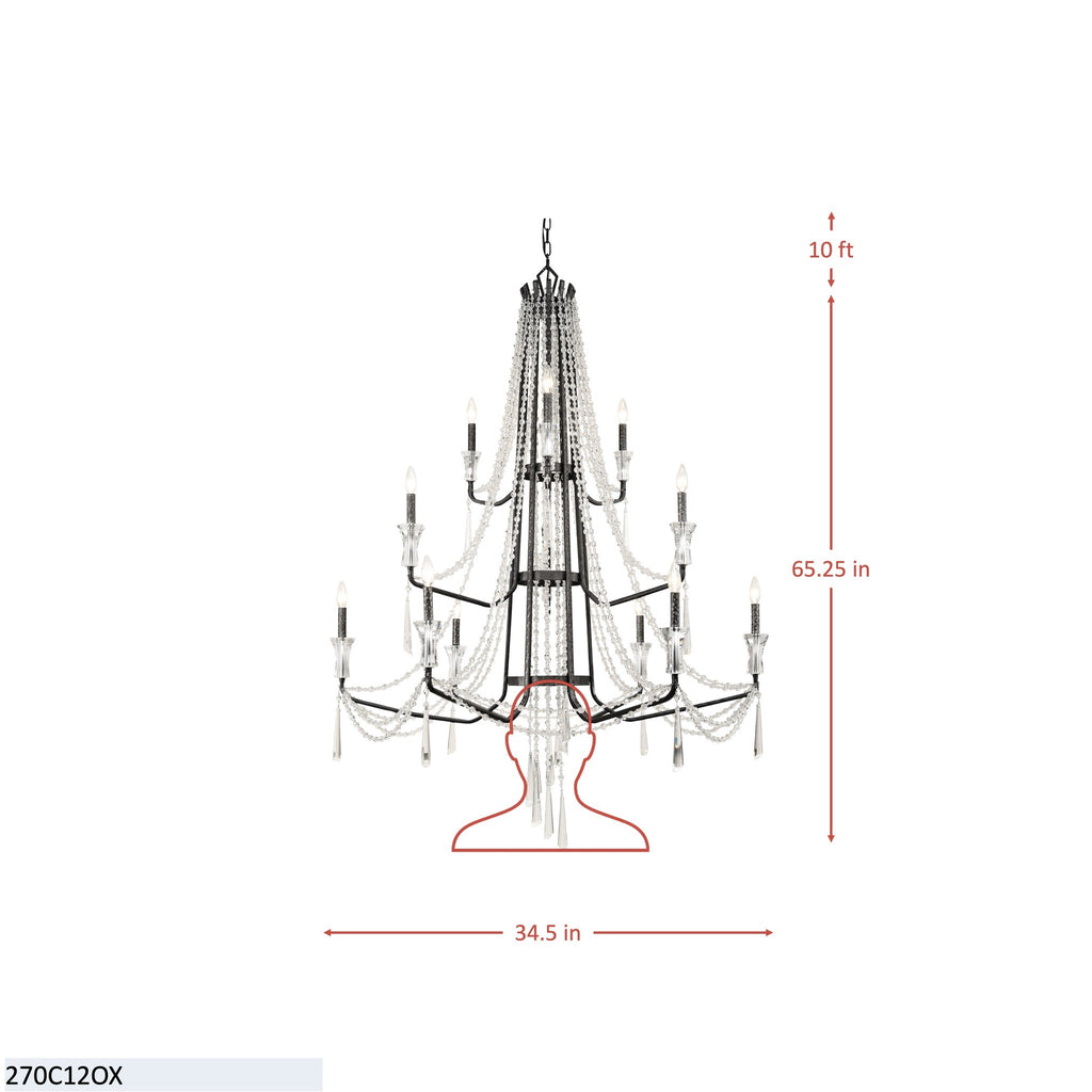 Barcelona 12 Light 3-Tier Crystal Chandelier - Onyx
