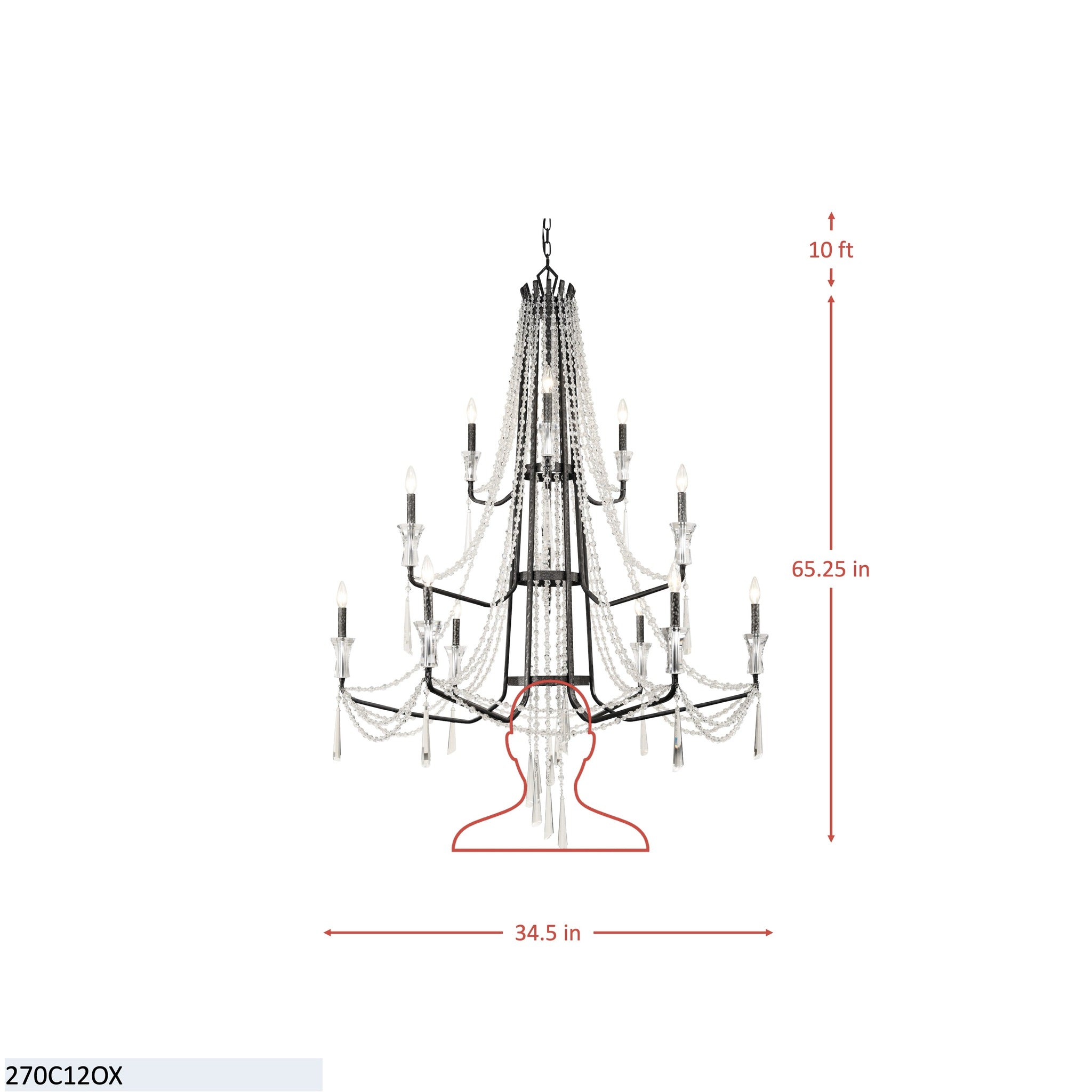 Barcelona 12 Light 3-Tier Crystal Chandelier - Transcend Silver