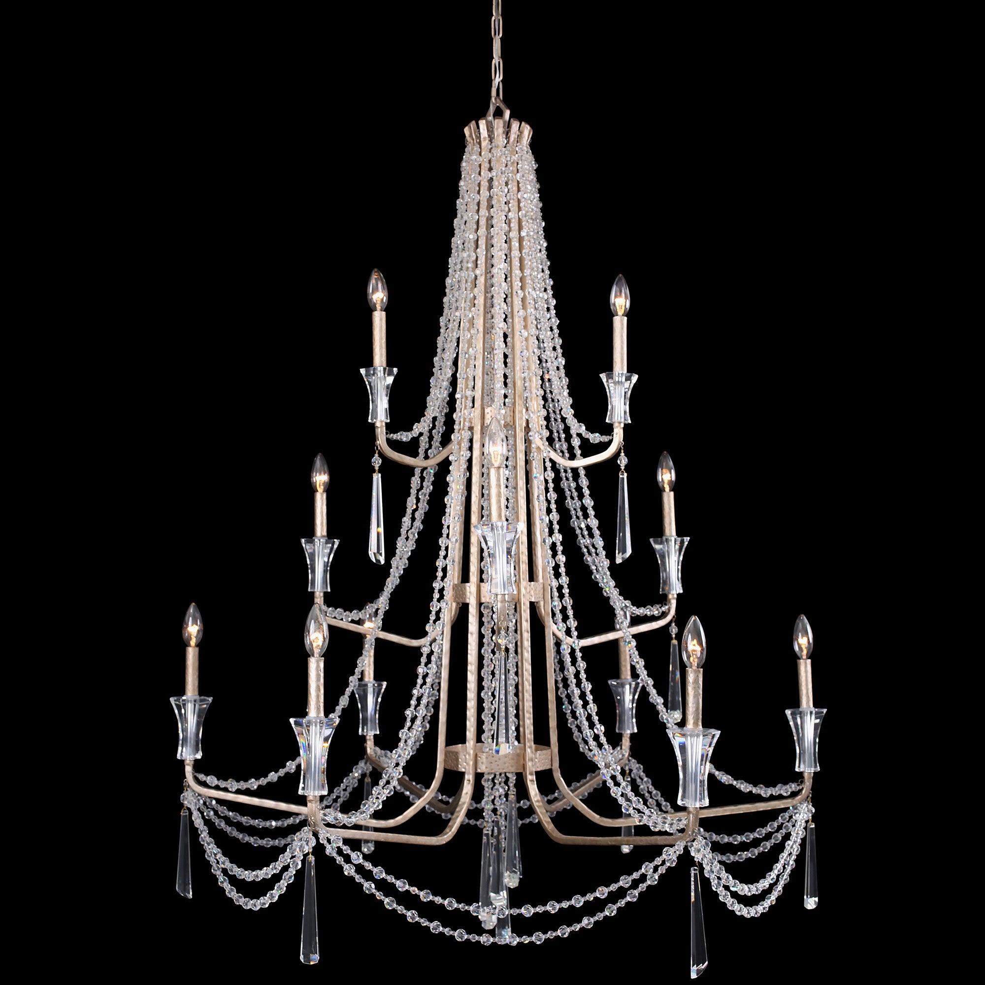 Barcelona 12 Light 3-Tier Crystal Chandelier - Transcend Silver