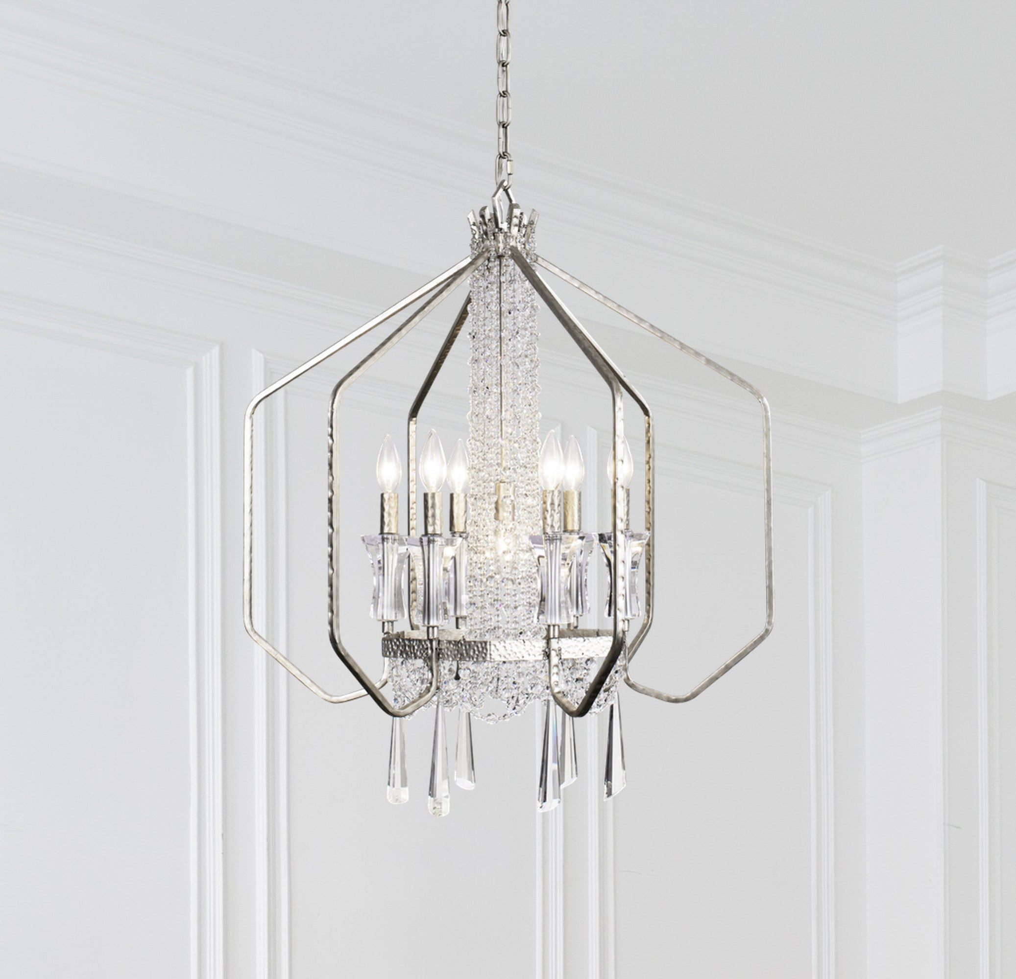 Barcelona 7 Light Crystal Pendant - Transcend Silver