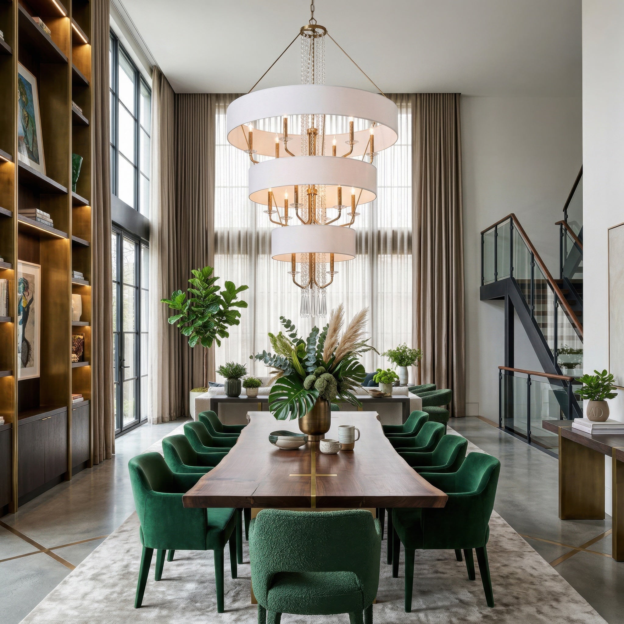 Barcelona 15 Light Pendant w/Shade - Brass Kisser