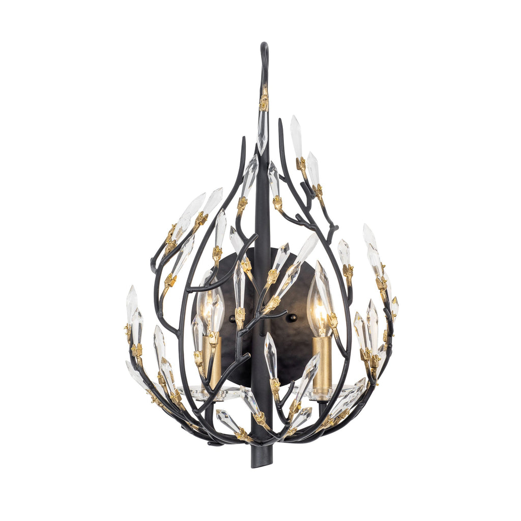 Bask 2 Light Crystal Sconce - Matte Black/French Gold