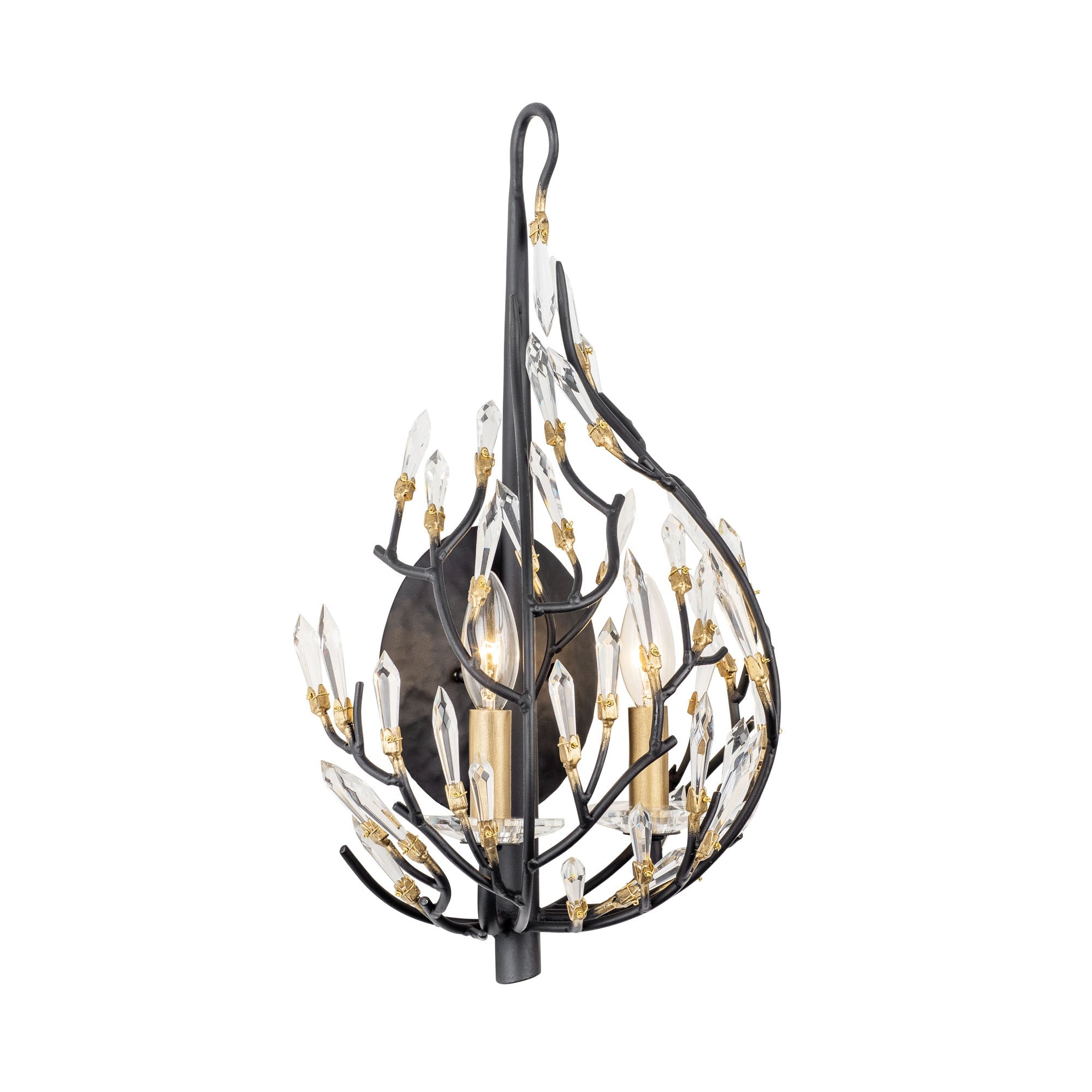 Bask 2 Light Crystal Sconce - Matte Black/French Gold