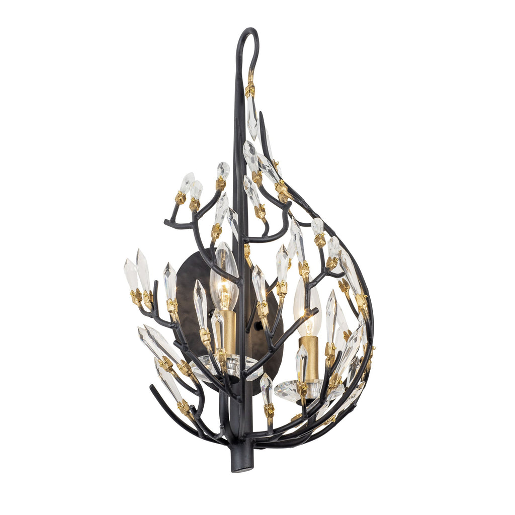 Bask 2 Light Crystal Sconce - Matte Black/French Gold