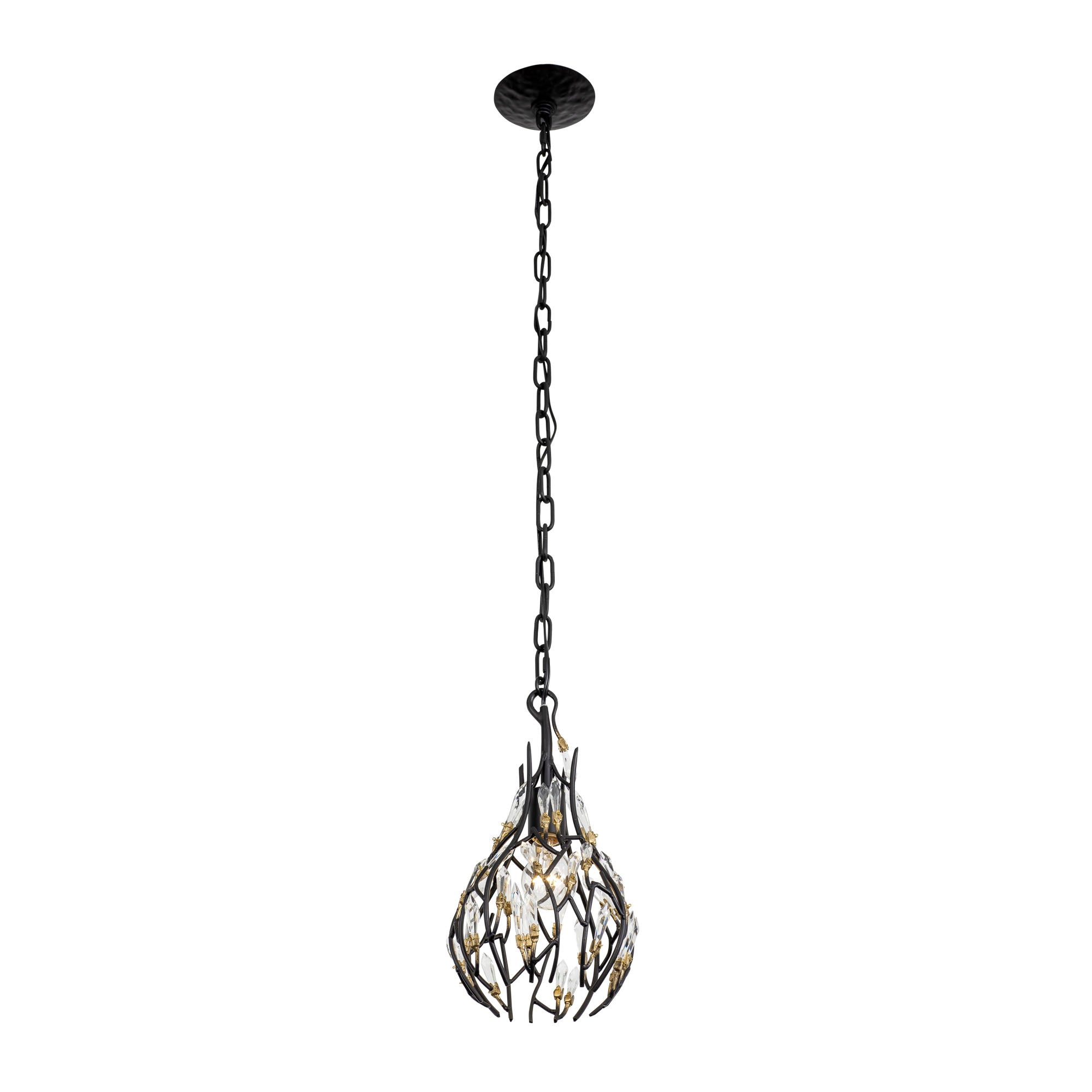 Bask 1 Light Crystal Mini Pendant - Matte Black/French Gold