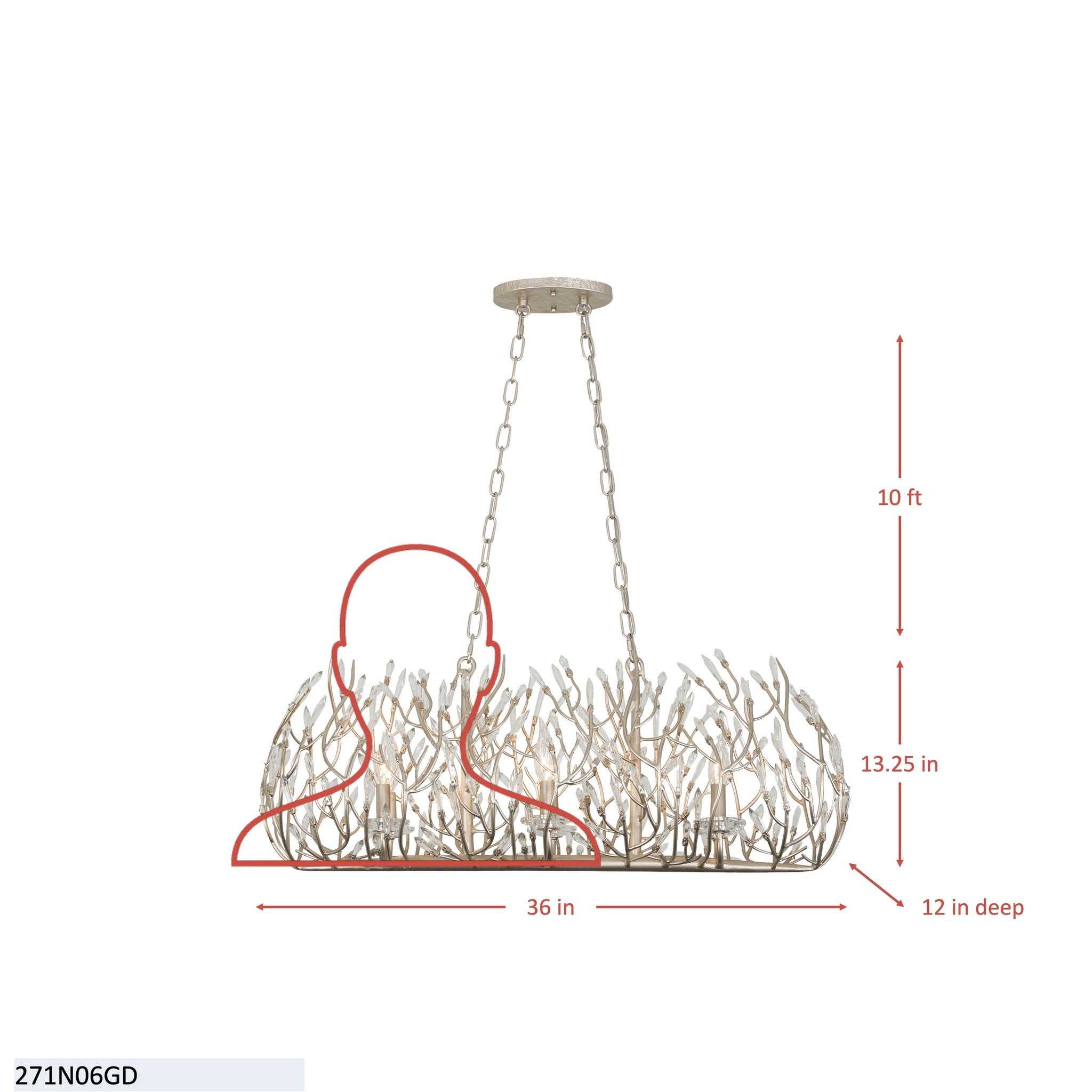 Bask 6 Light Crystal Linear Pendant - Gold Dust