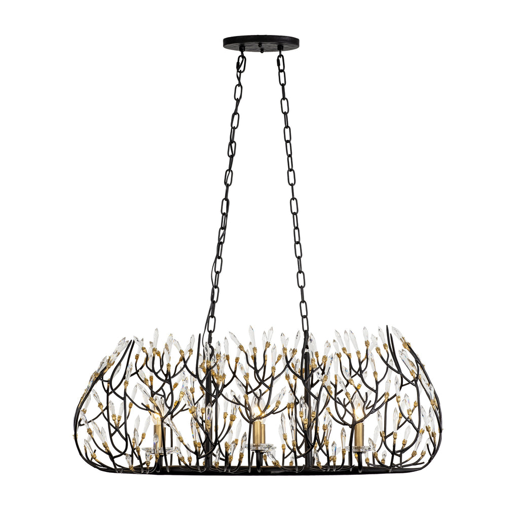 Bask 6 Light Crystal Linear Pendant - Matte Black/French Gold