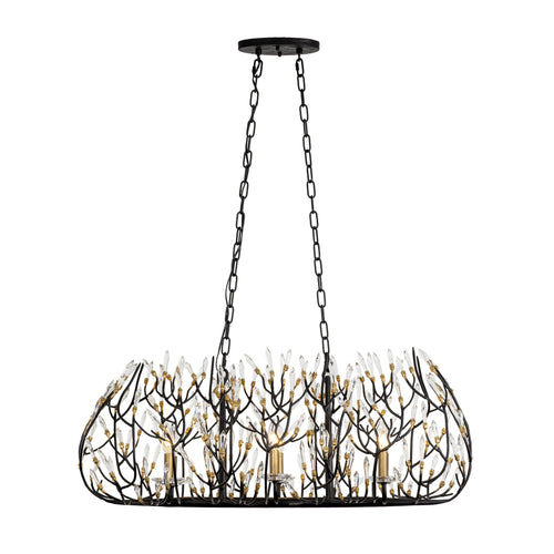 Bask 6 Light Crystal Linear Pendant - Matte Black/French Gold