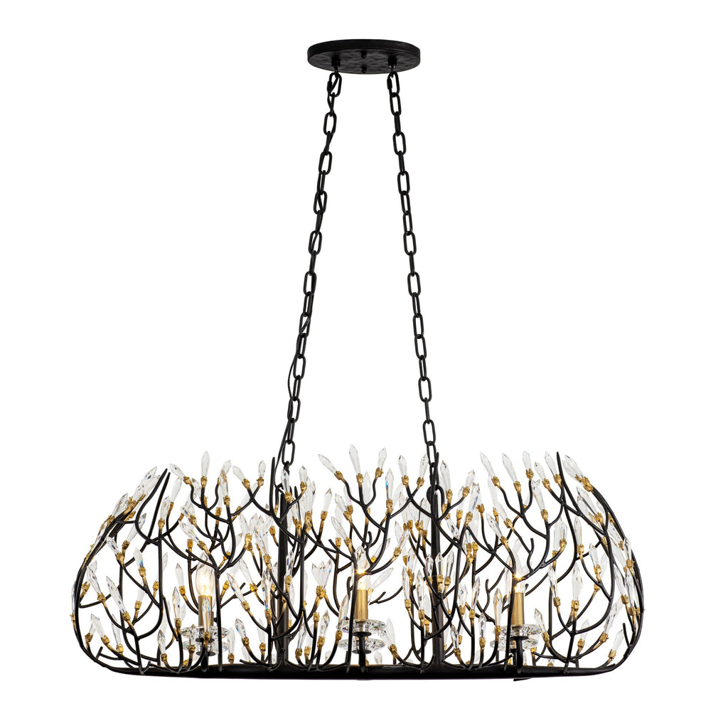 Bask 6 Light Crystal Linear Pendant - Matte Black/French Gold