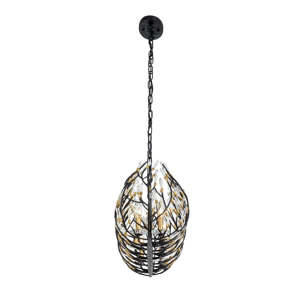 Bask 6 Light Crystal Linear Pendant - Matte Black/French Gold