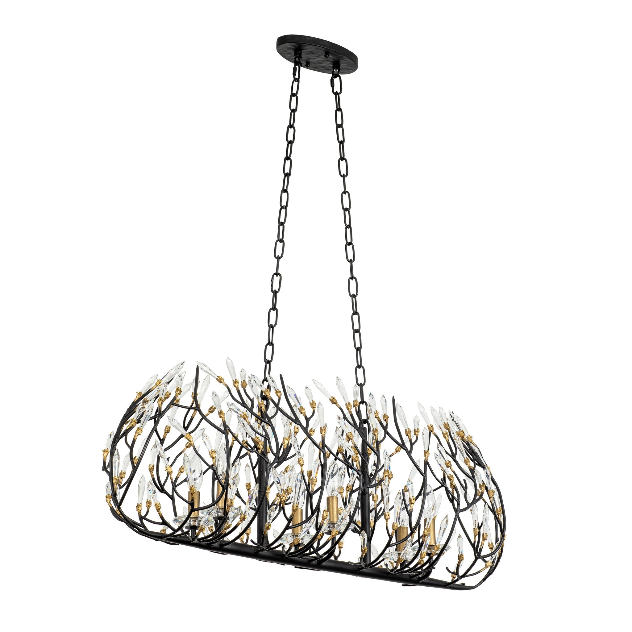 Bask 6 Light Crystal Linear Pendant - Matte Black/French Gold
