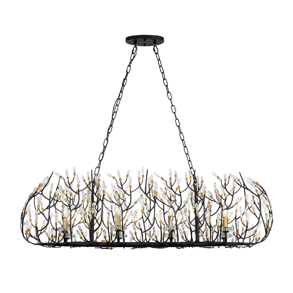 Bask 8 Light Crystal Linear Pendant - Matte Black/French Gold