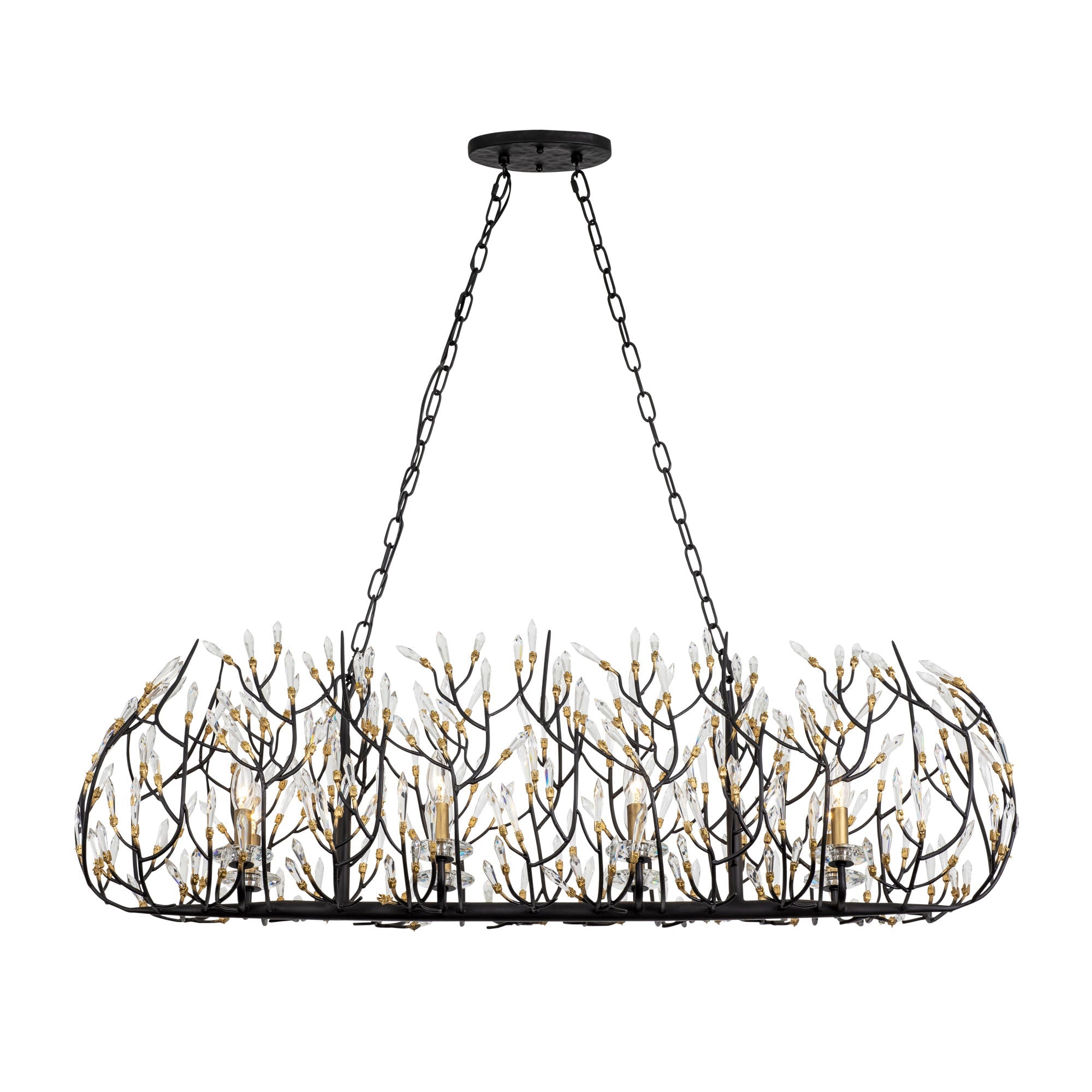 Bask 8 Light Crystal Linear Pendant - Matte Black/French Gold