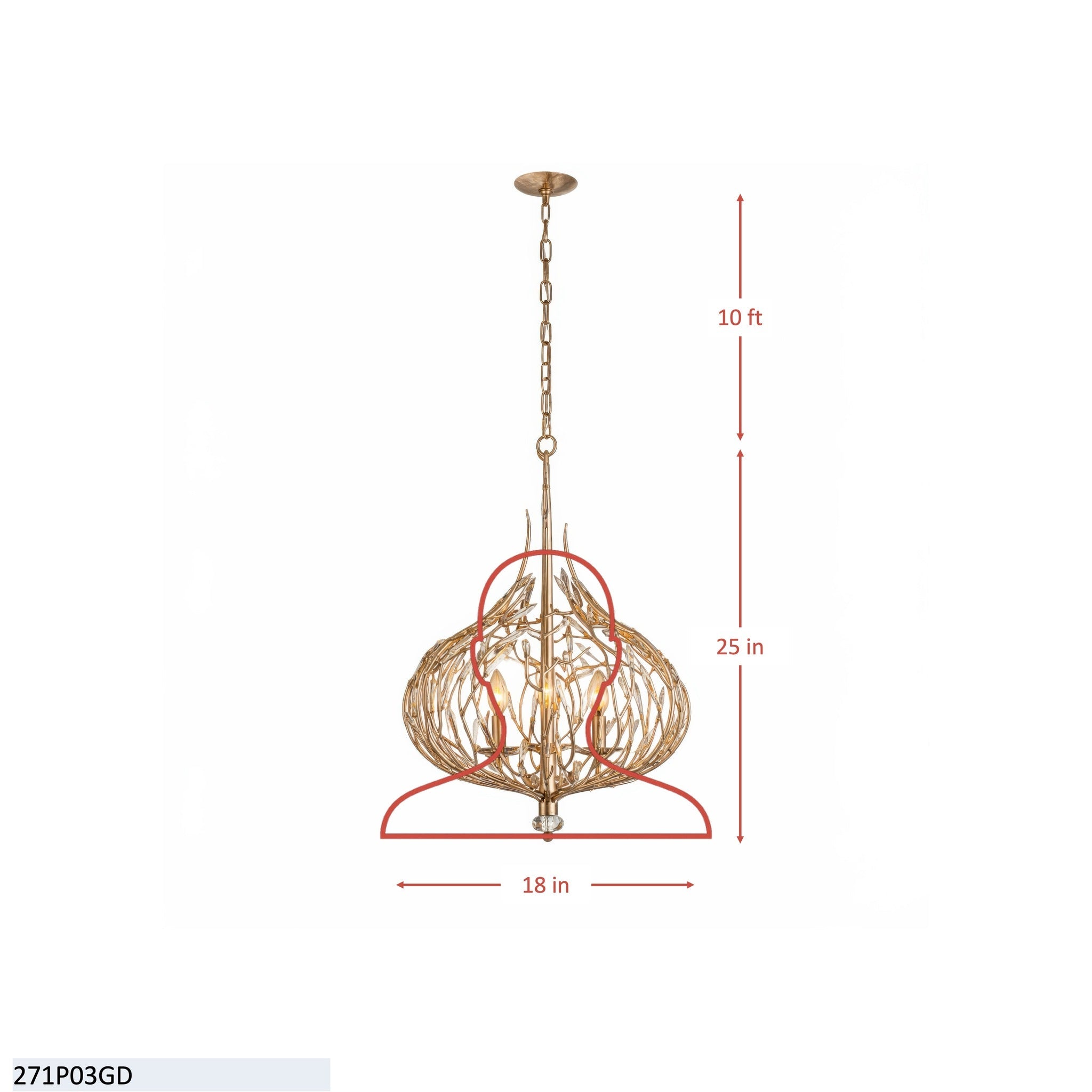 Bask 3 Light Crystal Pendant - Matte Black/French Gold