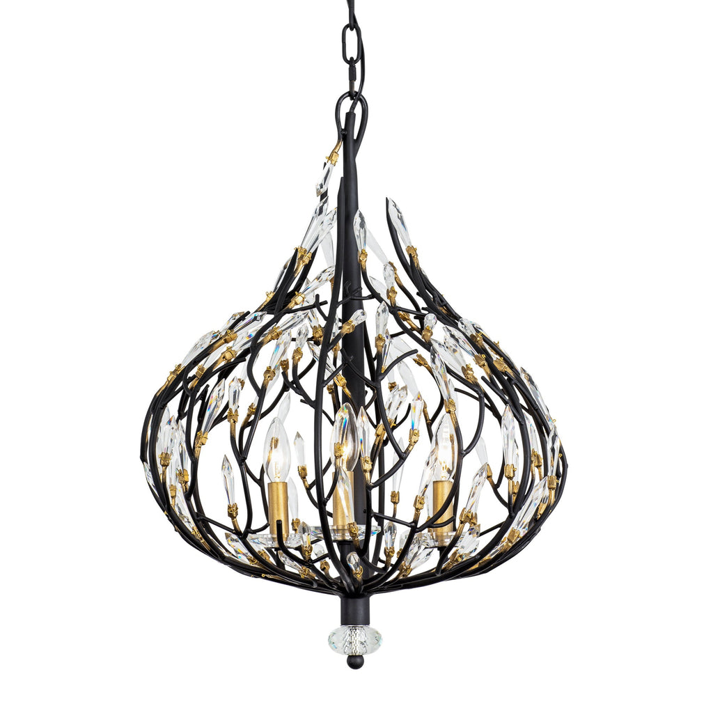 Bask 3 Light Crystal Pendant - Matte Black/French Gold