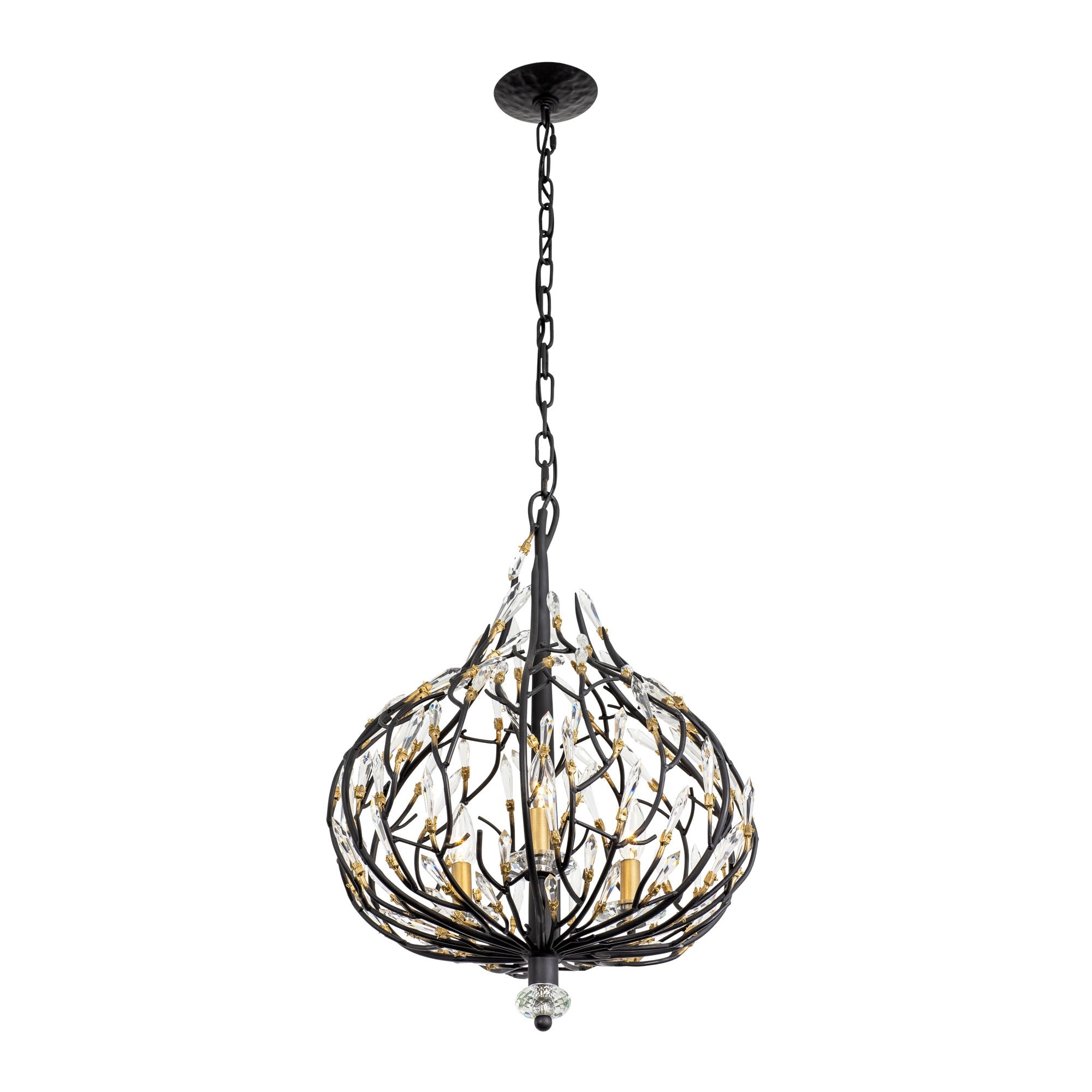 Bask 3 Light Crystal Pendant - Matte Black/French Gold
