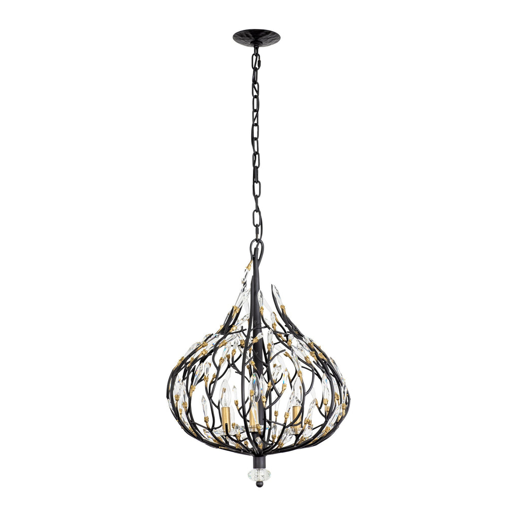 Bask 3 Light Crystal Pendant - Matte Black/French Gold