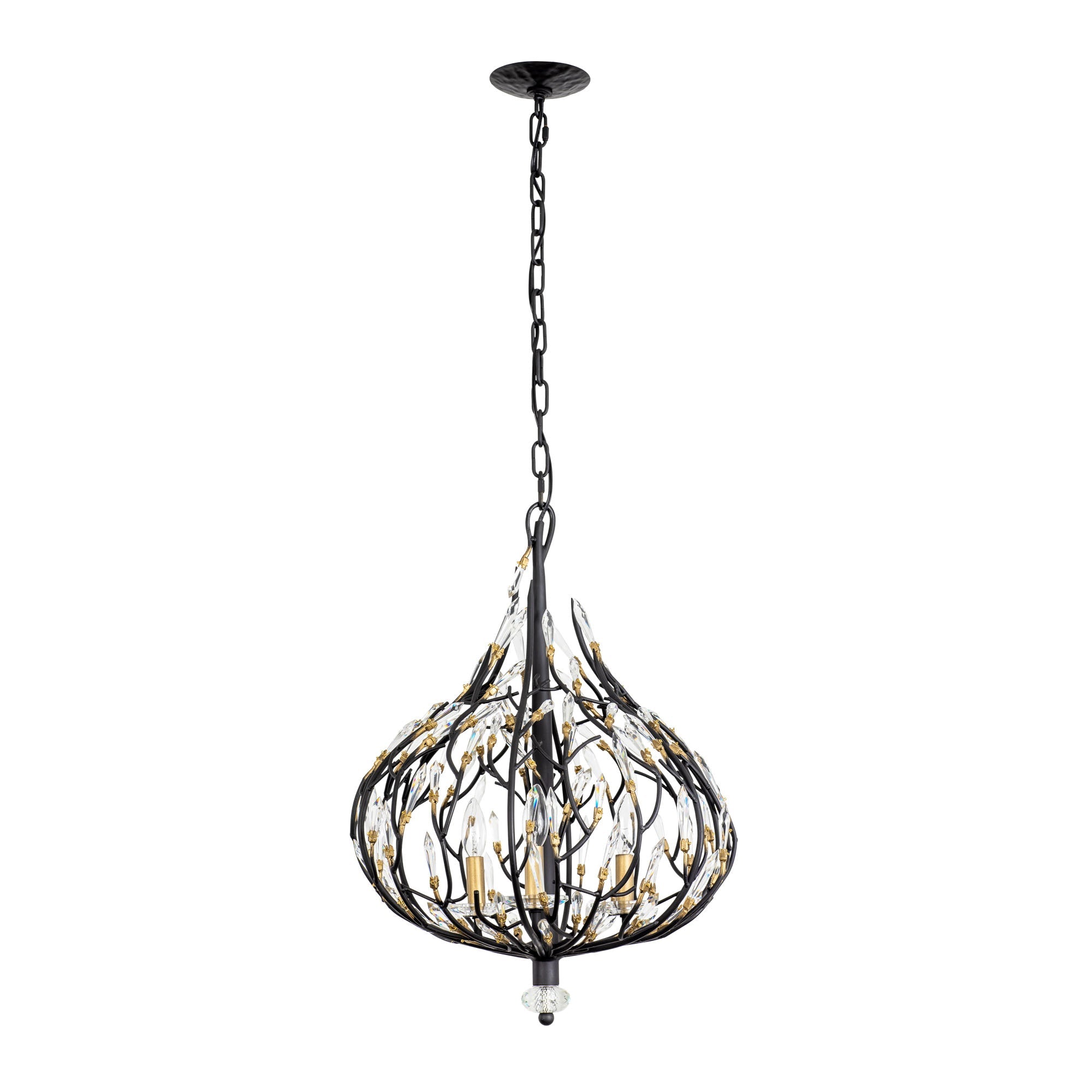 Bask 3 Light Crystal Pendant - Matte Black/French Gold
