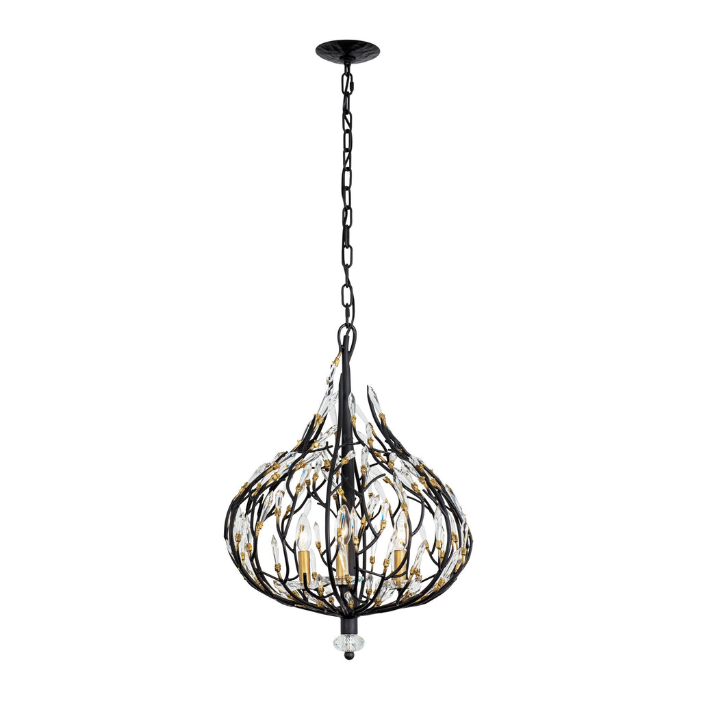 Bask 3 Light Crystal Pendant - Matte Black/French Gold