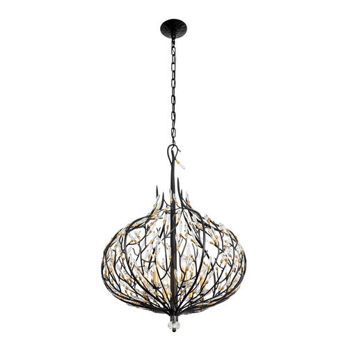 Bask 6 Light Crystal Pendant - Matte Black/French Gold