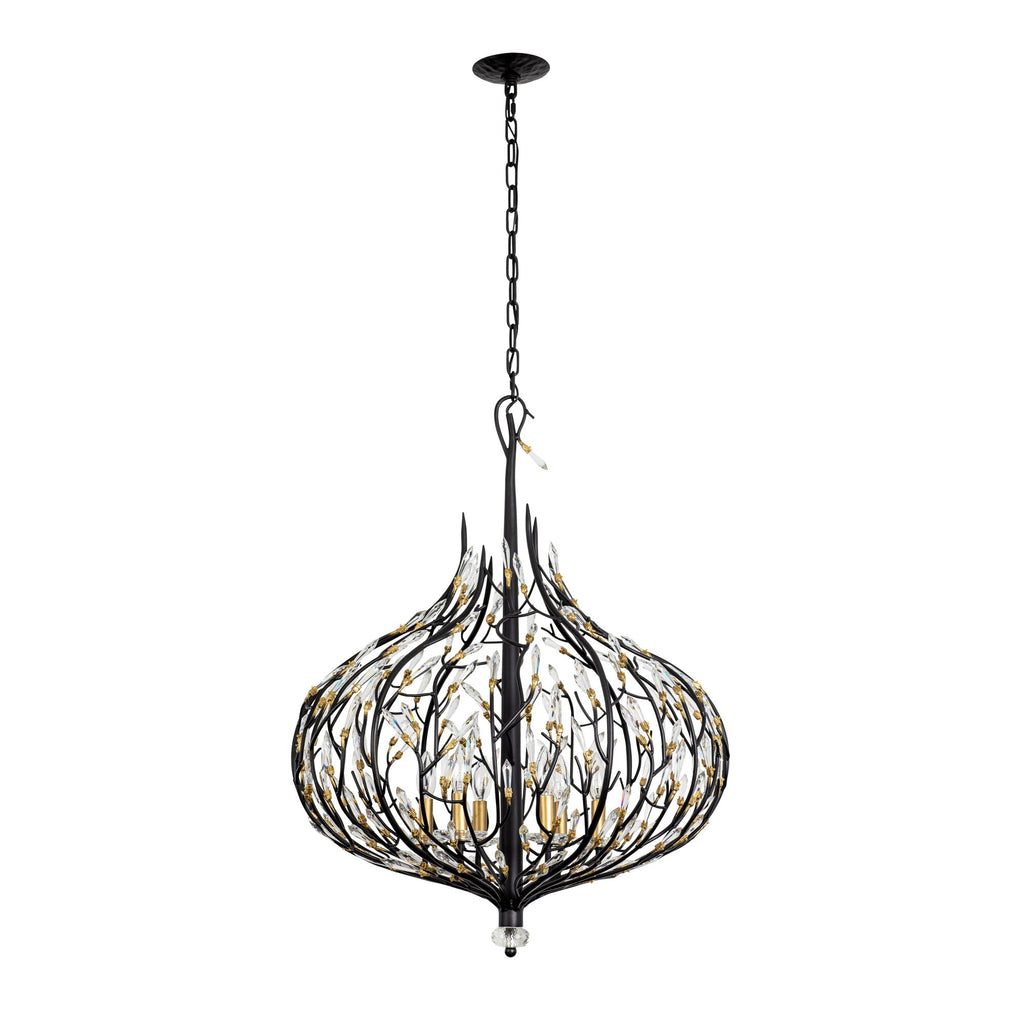 Bask 6 Light Crystal Pendant - Matte Black/French Gold