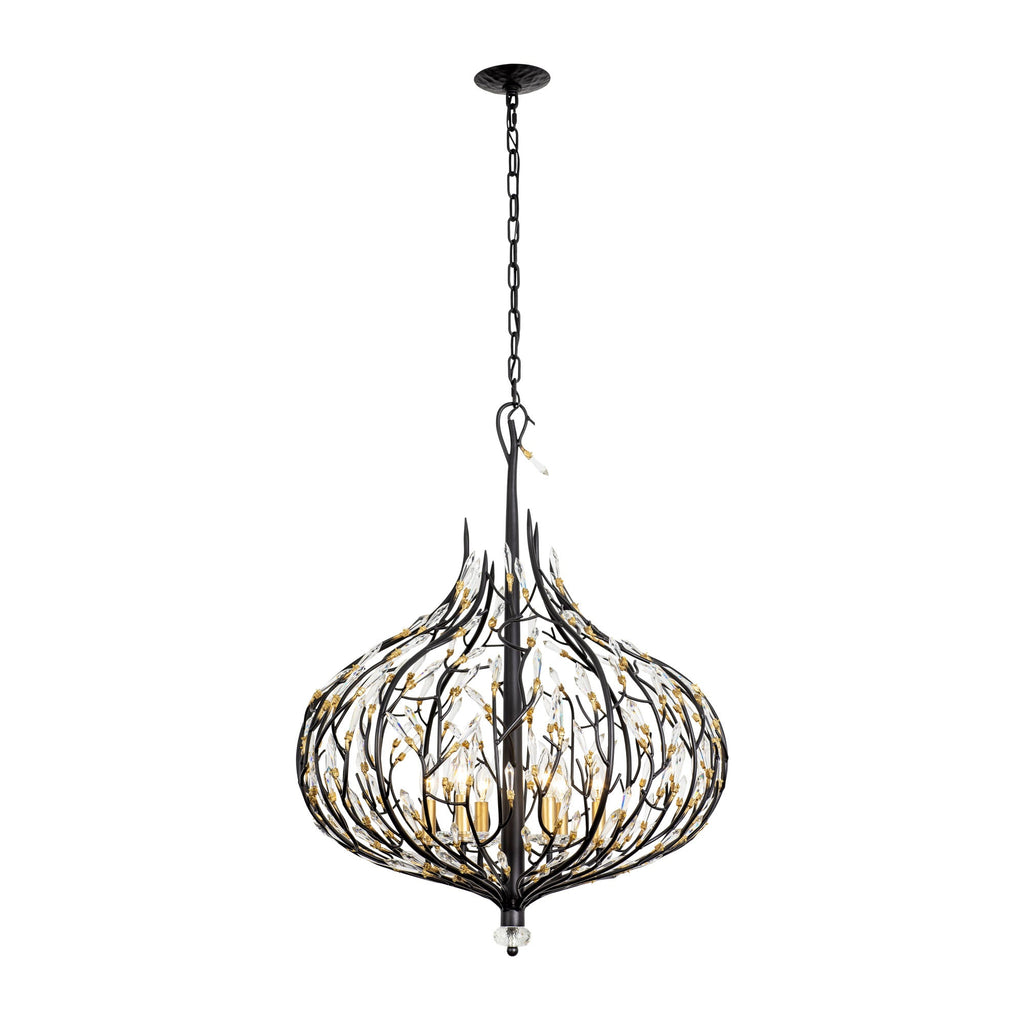 Bask 6 Light Crystal Pendant - Matte Black/French Gold