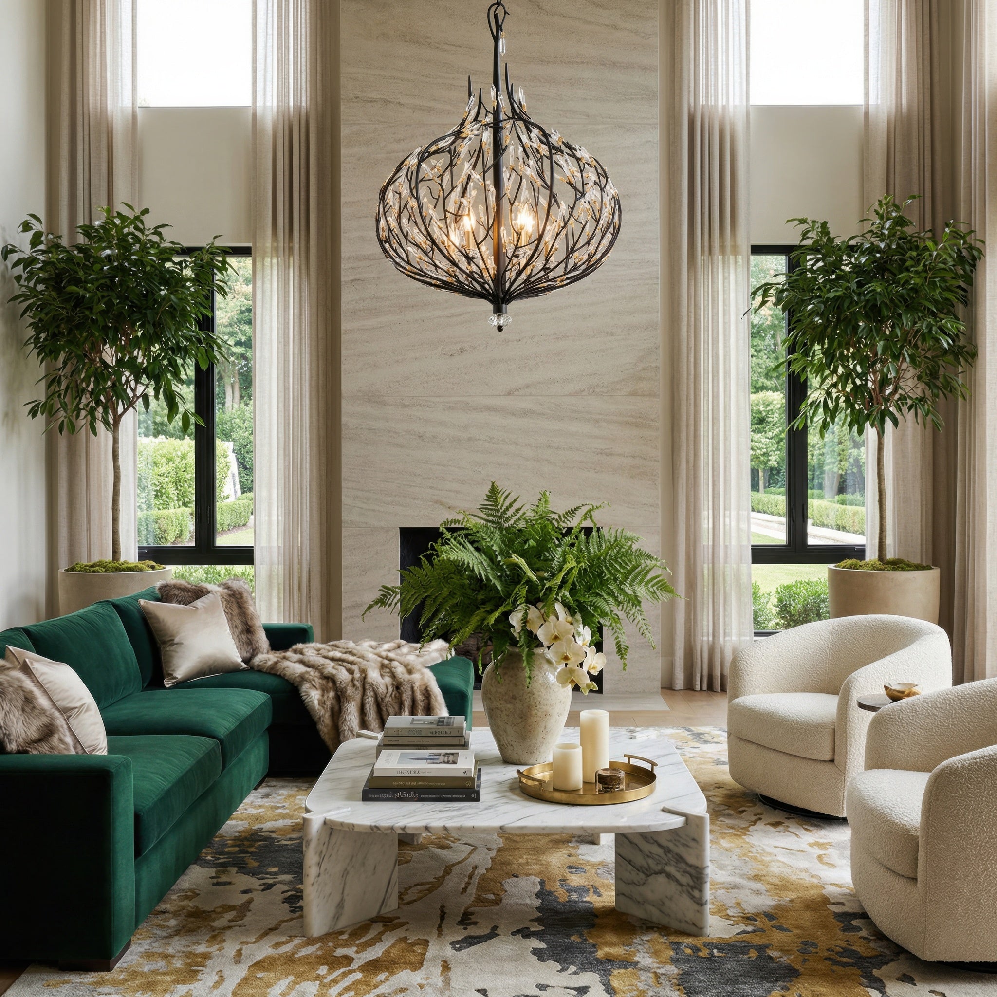 Bask 6 Light Crystal Pendant - Matte Black/French Gold