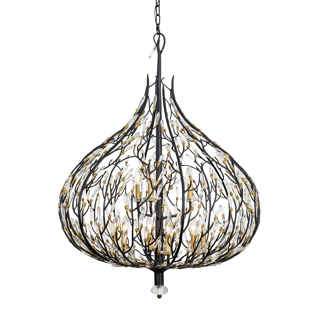 Bask 9 Light Crystal Pendant - Matte Black/French Gold
