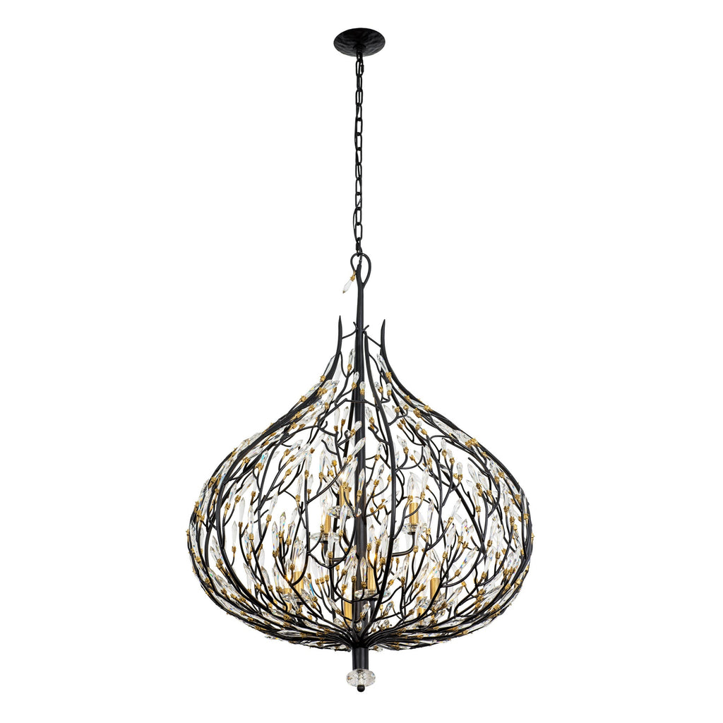 Bask 9 Light Crystal Pendant - Matte Black/French Gold