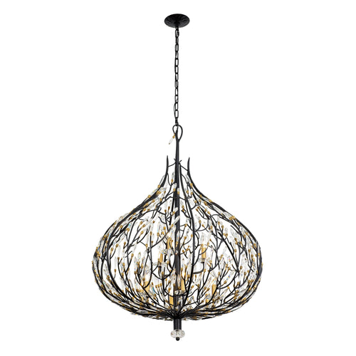 Bask 9 Light Crystal Pendant - Matte Black/French Gold