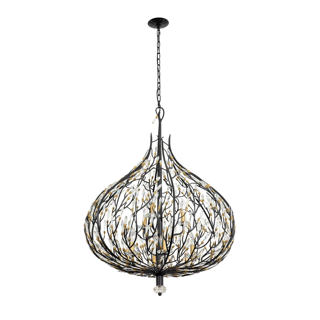 Bask 9 Light Crystal Pendant - Matte Black/French Gold
