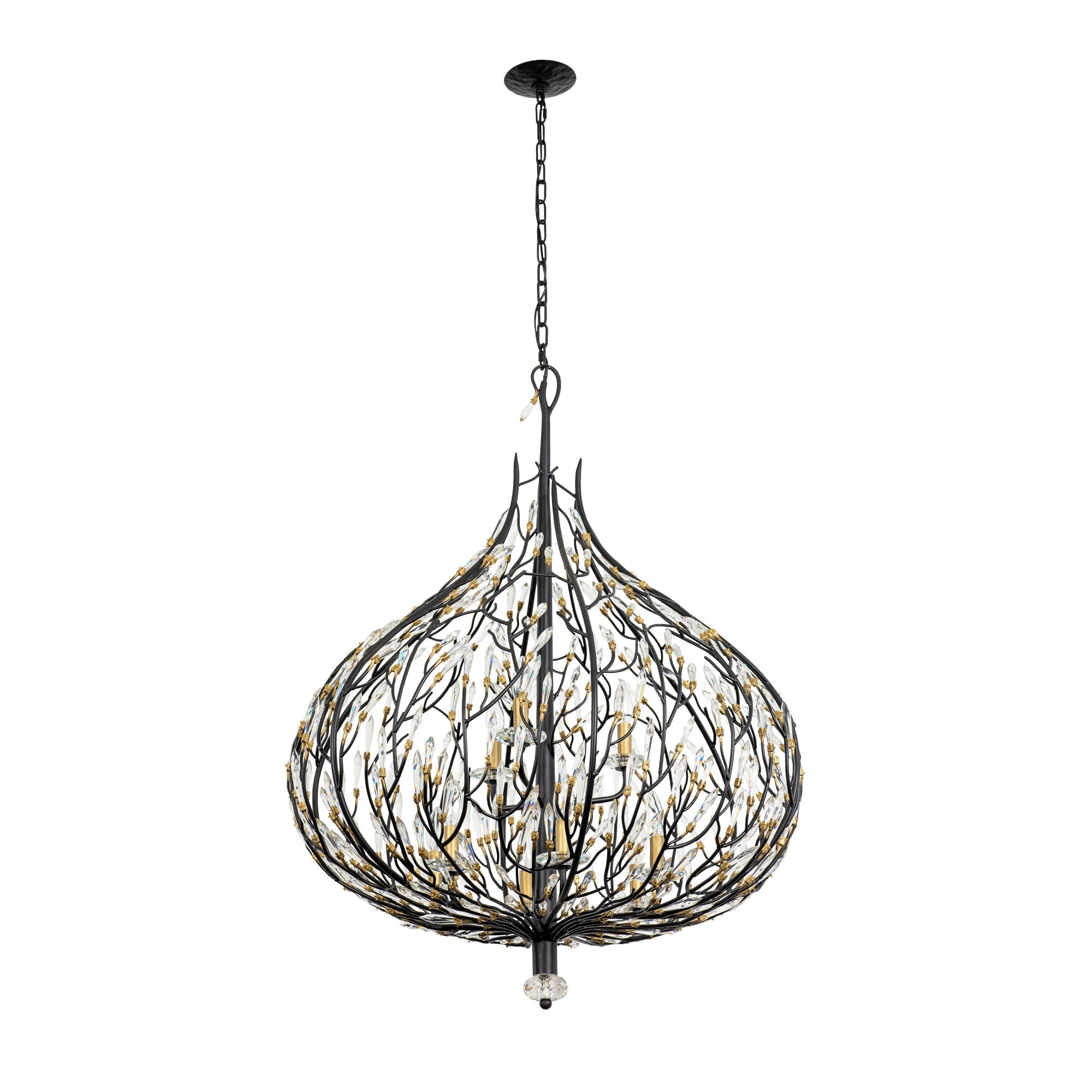 Bask 9 Light Crystal Pendant - Matte Black/French Gold