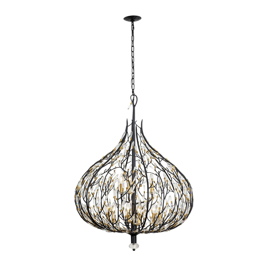 Bask 9 Light Crystal Pendant - Matte Black/French Gold