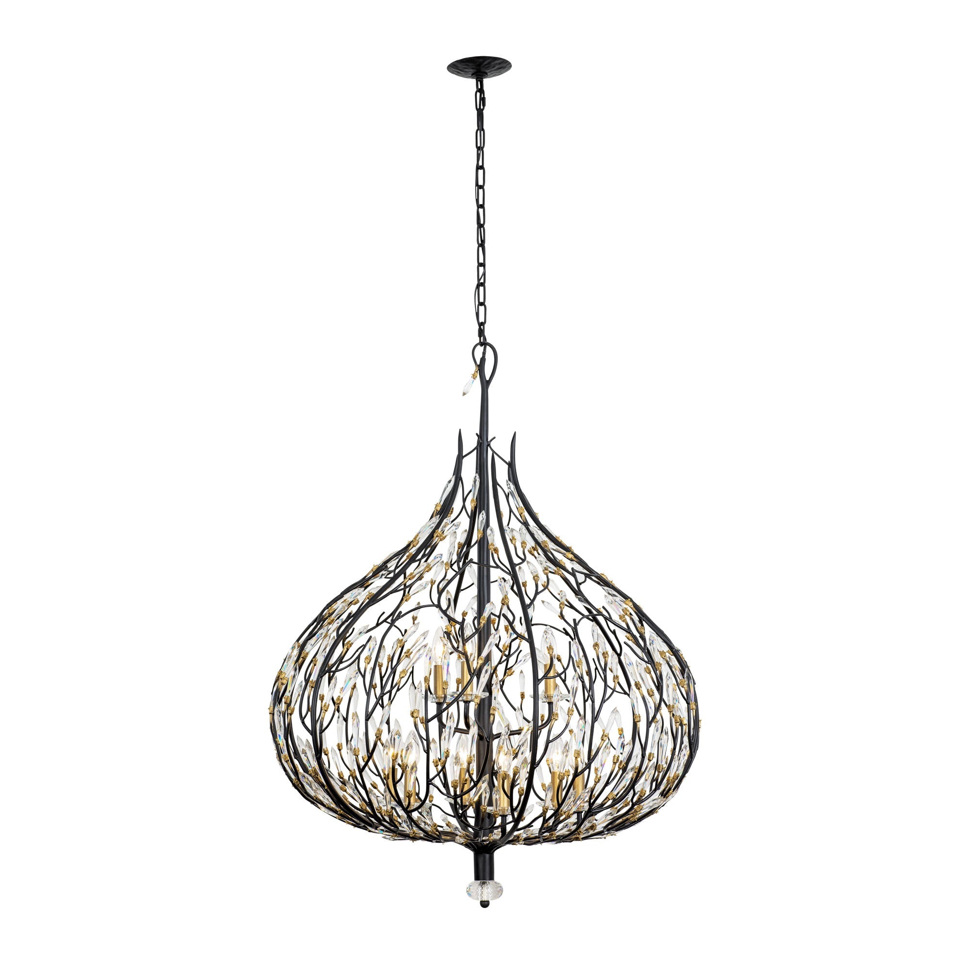 Bask 9 Light Crystal Pendant - Matte Black/French Gold