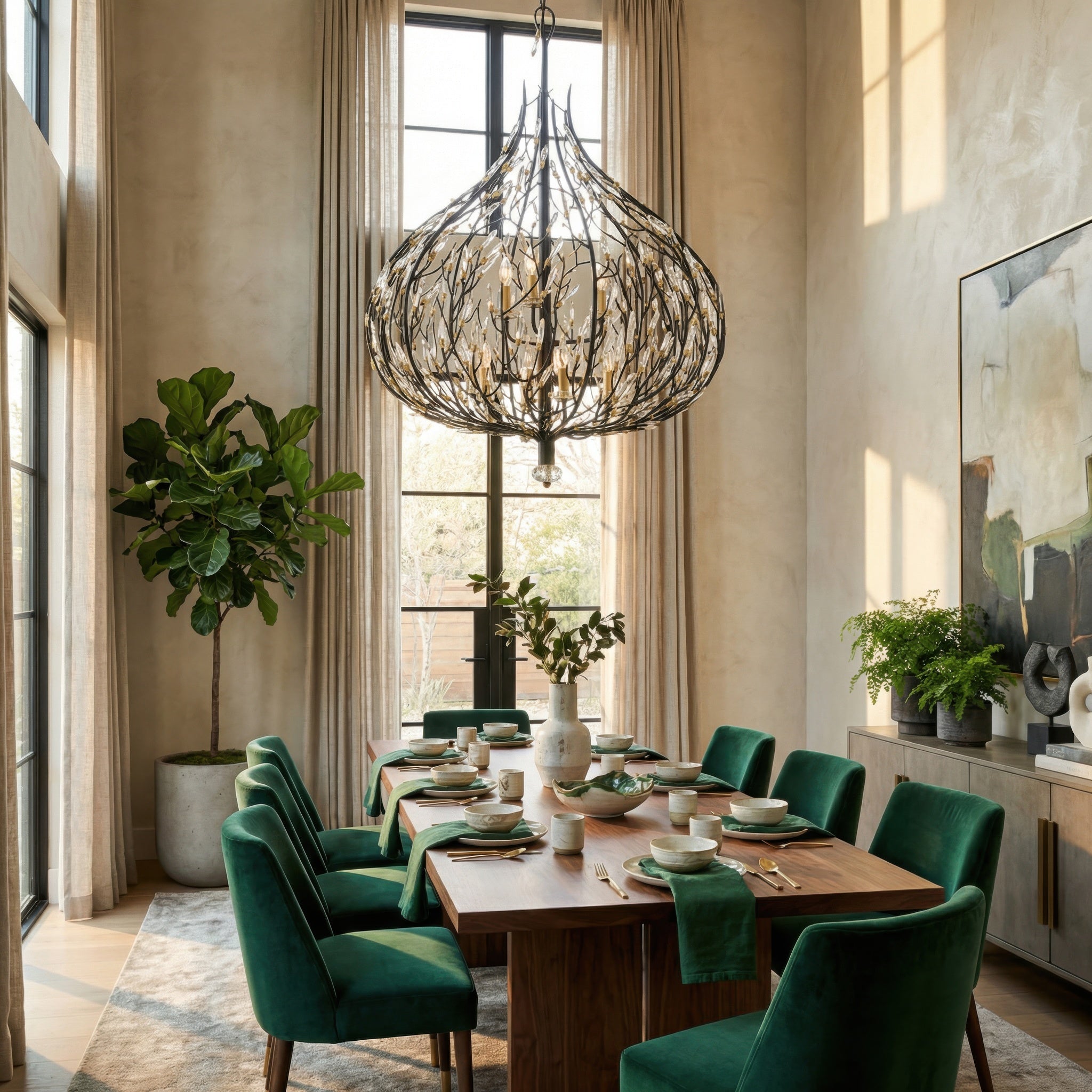 Bask 9 Light Crystal Pendant - Matte Black/French Gold